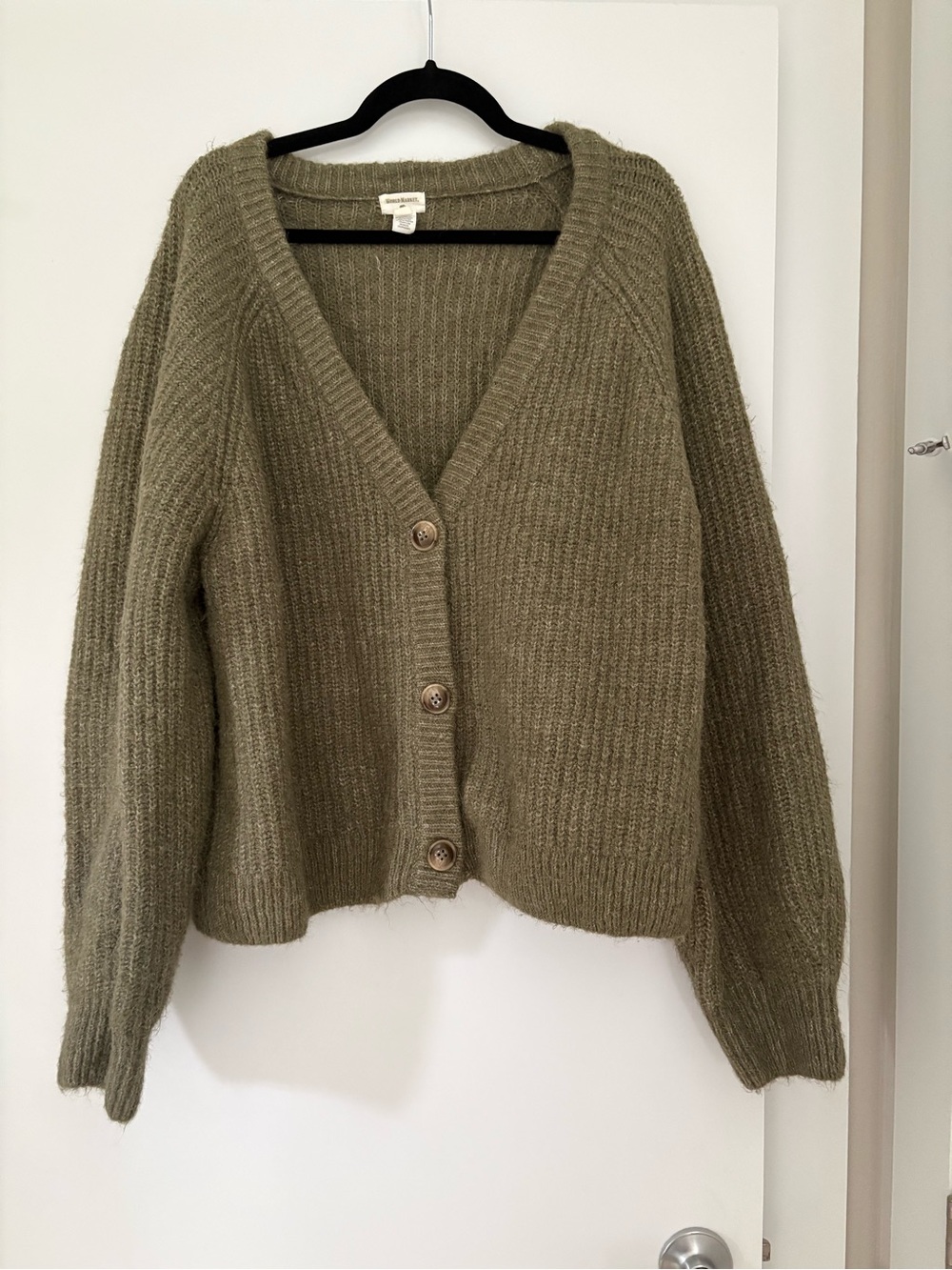 Cost Plus World Market Olive Green Ribbed Button-Up Cardigan